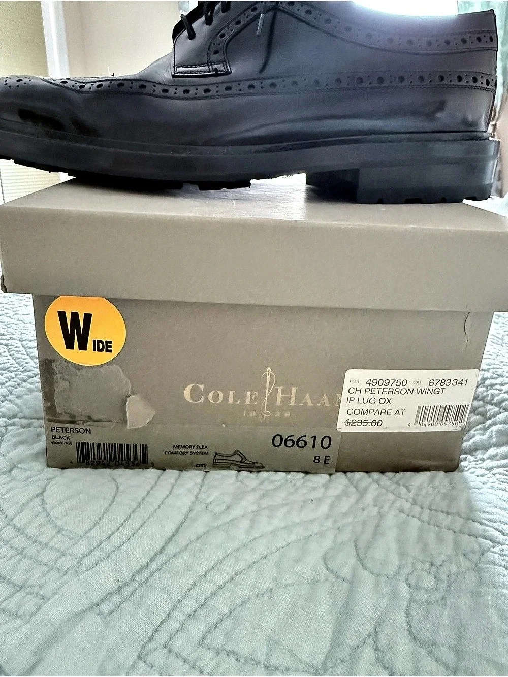 Cole Haan Petersen Wingtip Brogue Oxfords Dress shoes Black US 8 E Wide - New